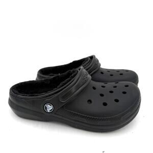 Crocs Kids Youth Black Classic Faux Fur Lined Clogs Shoes Size Junior 2